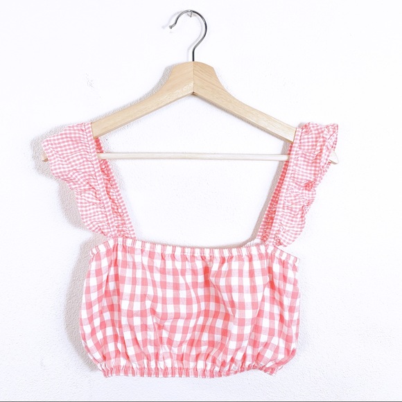 Lovers+Friends Brenda Crop Top Pink Gingham XS - Picture 2 of 6